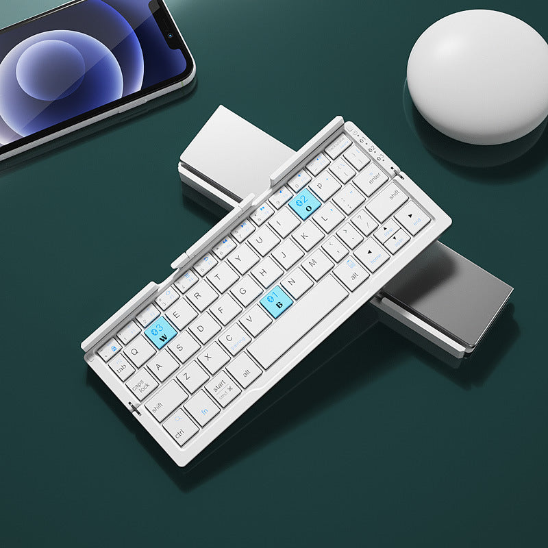 Mini Folding Bluetooth Keyboard Wireless for Phone & Tablet with Aluminum Alloy Housing and Hidden Stand