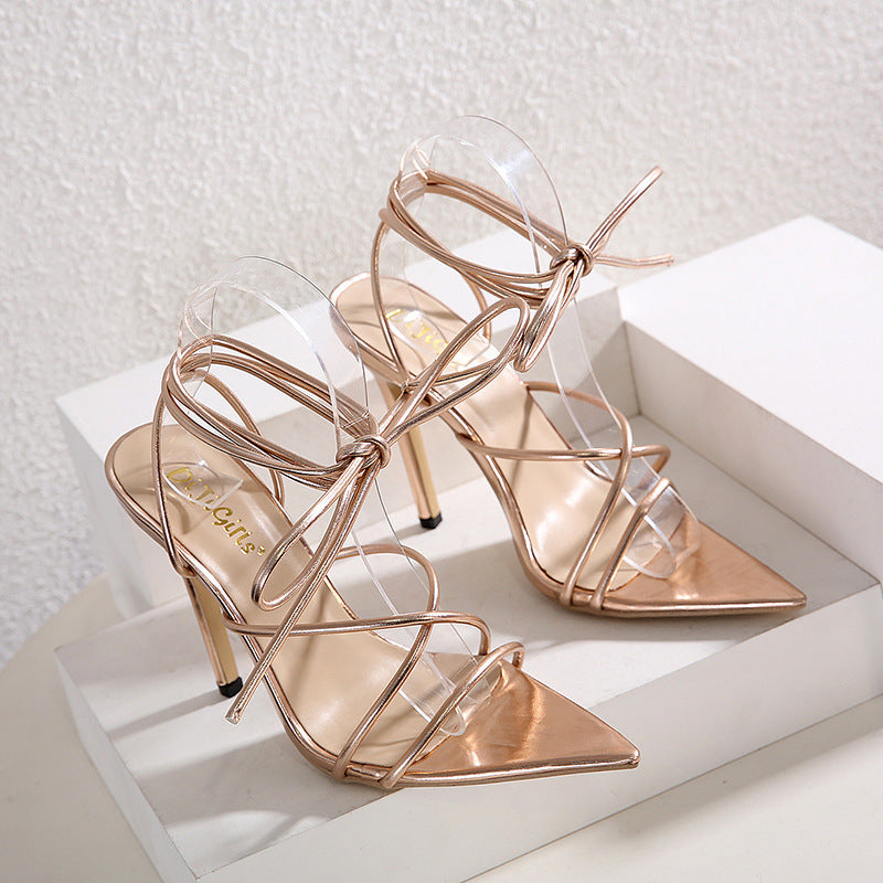 Simple Cross Strap Pointed Super High Heel Sandals