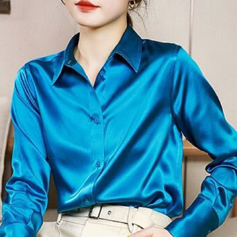Plain Crepe Satin Imitation Mulberry Silk Pearlescent White Shirt Women's Bottoming And Impervious Top