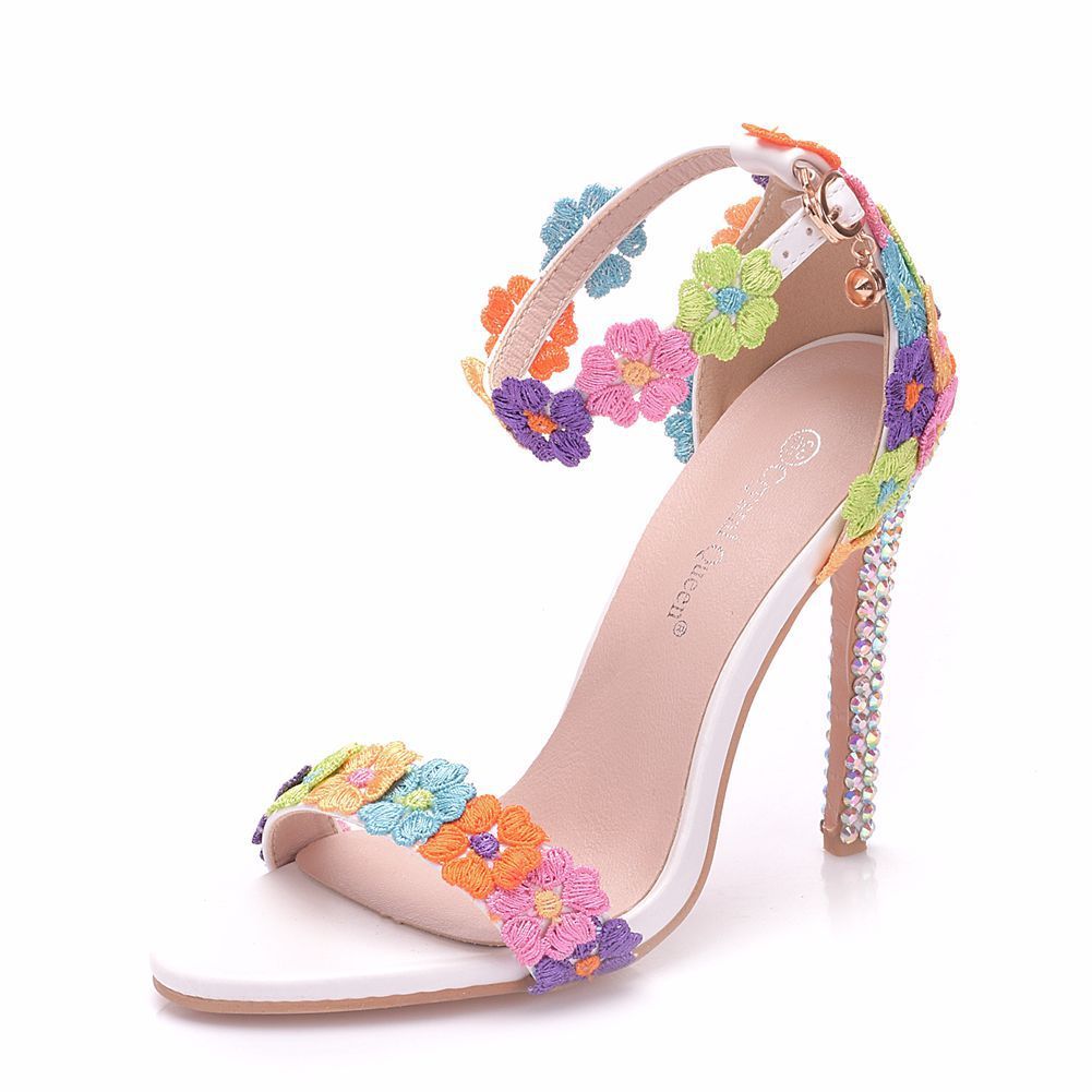 Colorful High Heeled Sandals, Buckle-Up Shoes, Stiletto, Fish-Mouth Roman Sandals