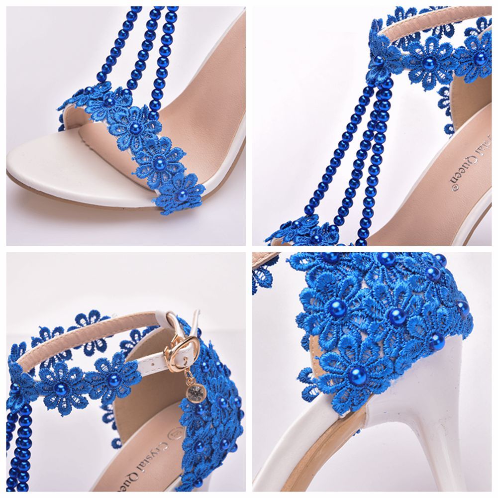 5 Cm Seven-color Lace Beaded Sandals Mid-heel Women's Shoes