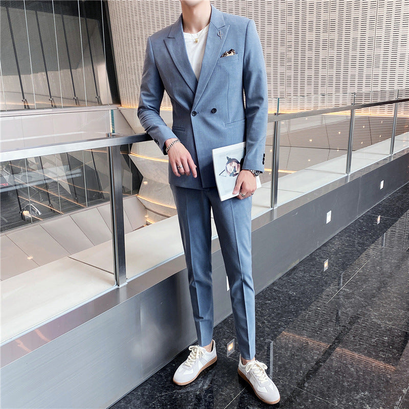 Slim-Fit Business Jacket Suit with Two-Buckle Closure
