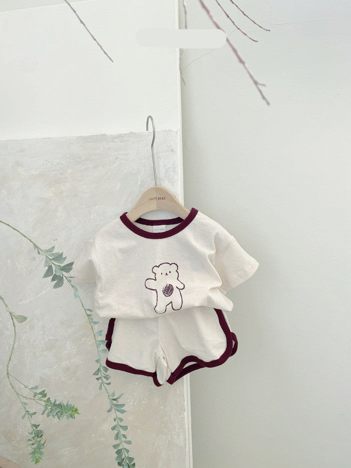 Combinaison deux pièces en coton à motif ourson, confortable pour bébés et jeunes enfants
