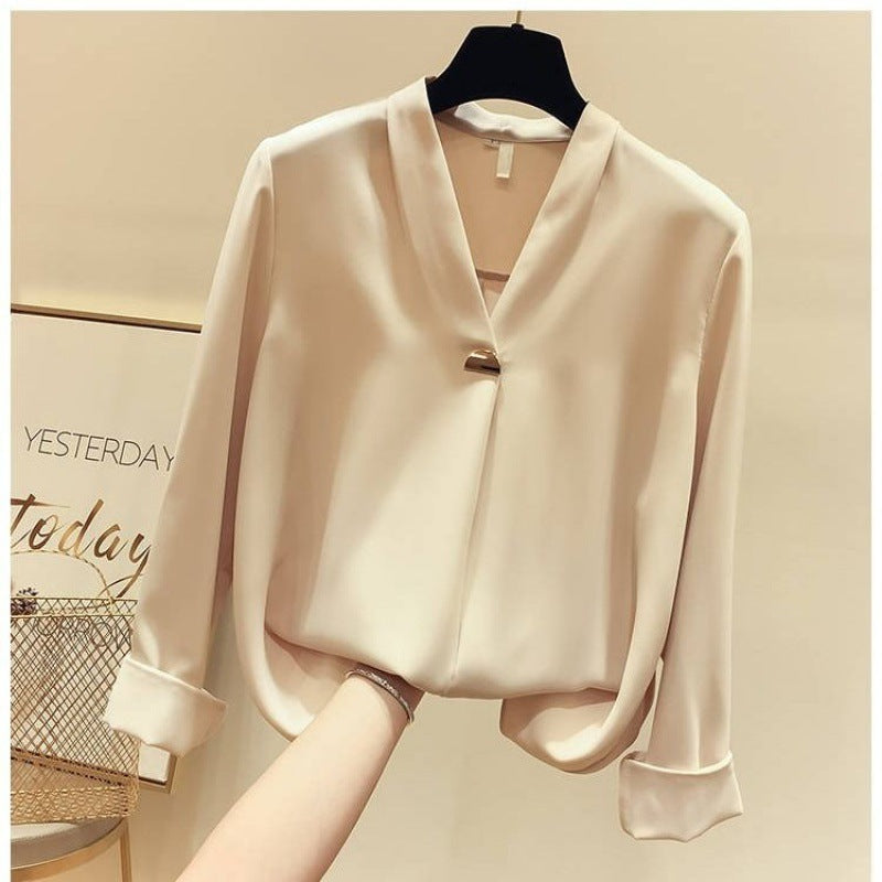 Long-Sleeved Loose Solid Color Shirt Female Super Fairy Top