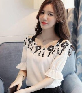 Shirt Fiminina Off Shoulder Lace Tassel Belt Bottom Tops & Blusas