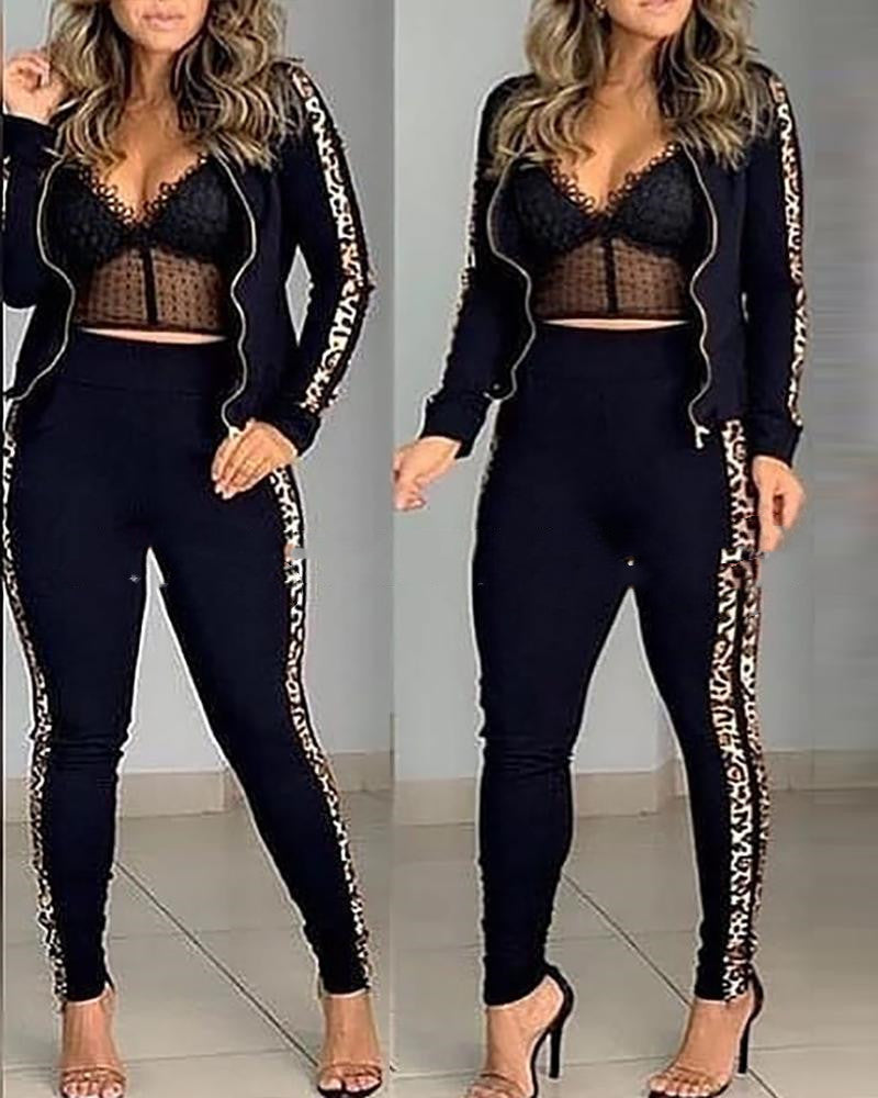 European And American New Black Printed Leopard Print Two-Piece Suit European And American New Black Printed Leopard Print Two-piece Suit