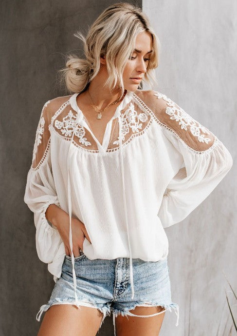 Explosive Sexy See-through V-neck Lace Shirt Shirt