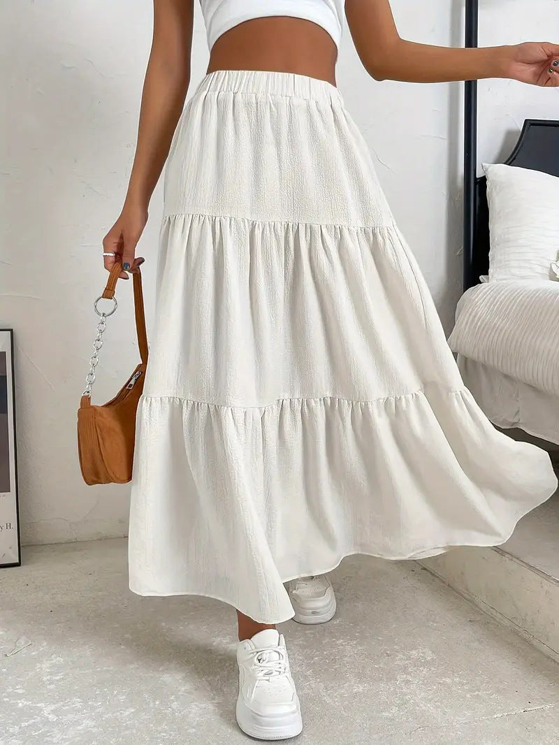 European And American Style Women Summer Bohemian Pleated Layered Long Skirt
