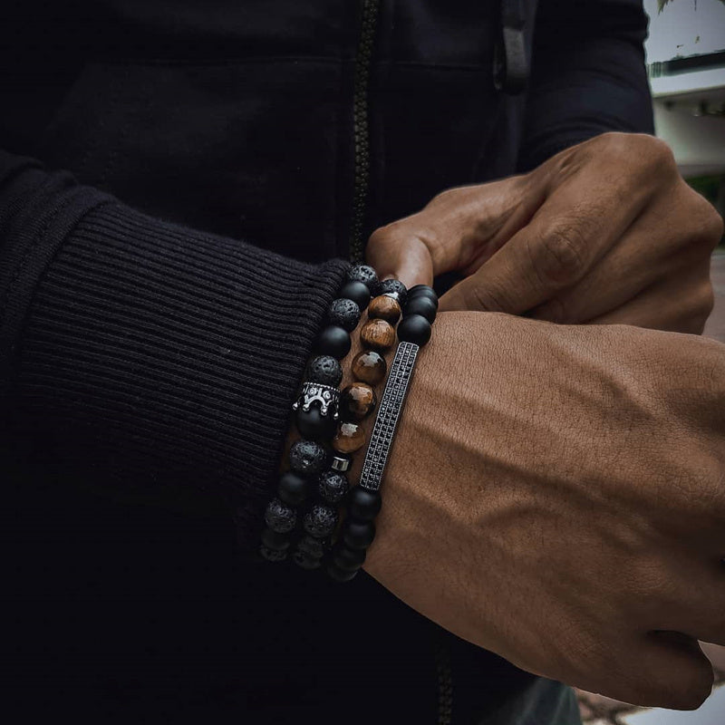 Retro Simple Black Frosted Bracelet Set