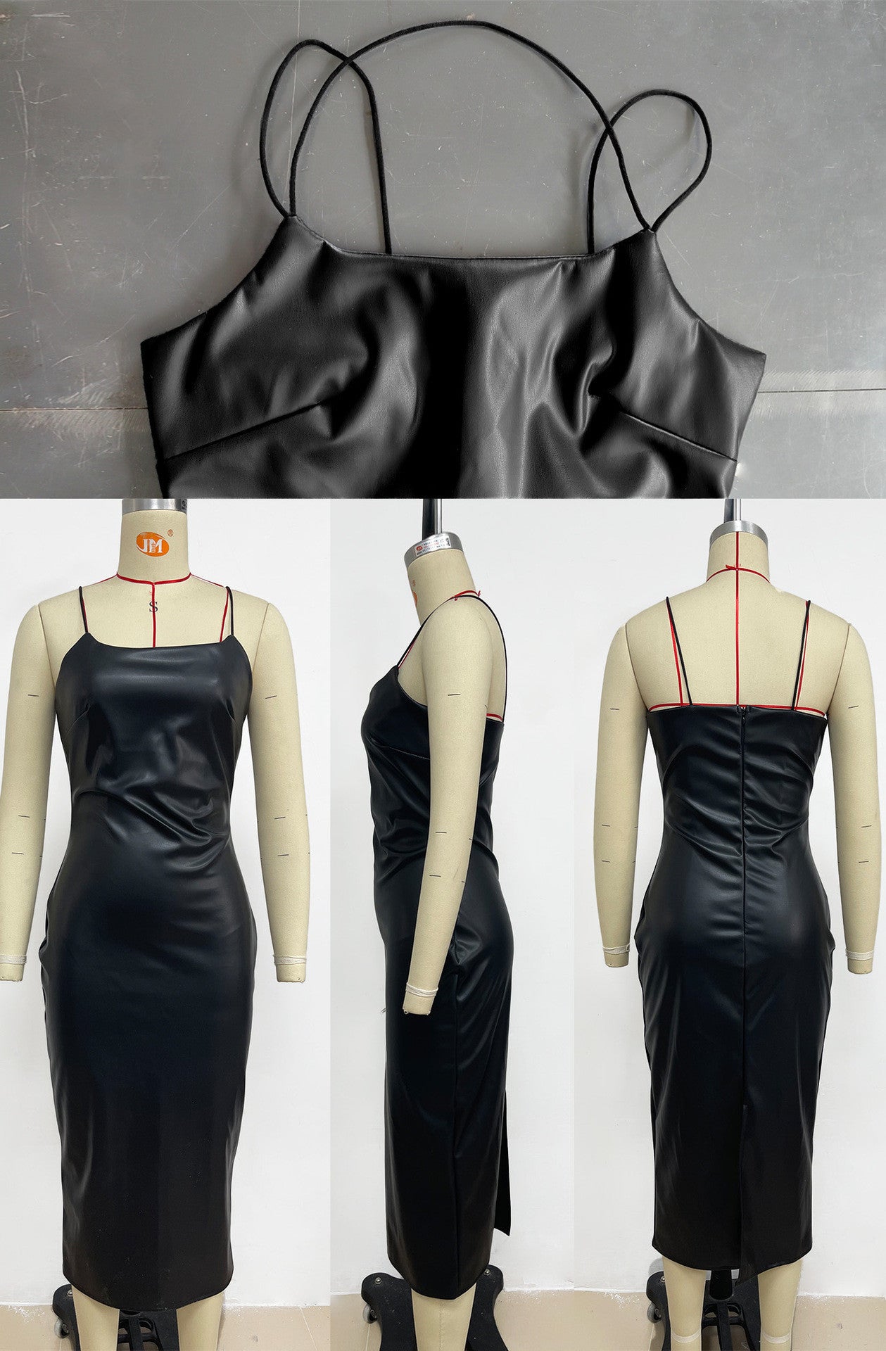 Bandeau Sling PU Leather Slit Sheath Skirt