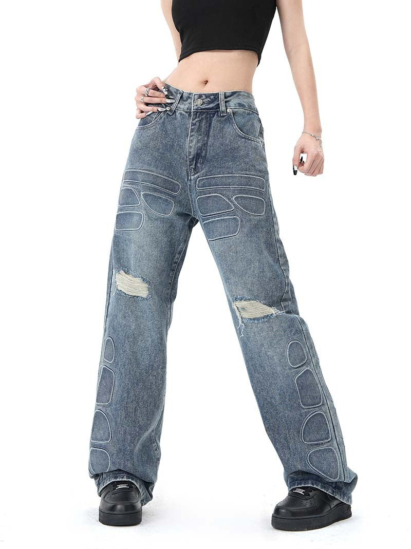 American-style Retro Street Washed Wide-leg Jeans For Men