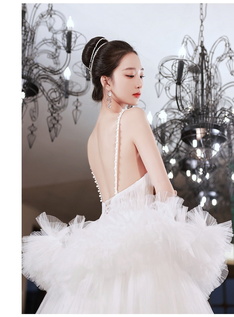 White Suspender Light Wedding Dress French Pettiskirt Temperament