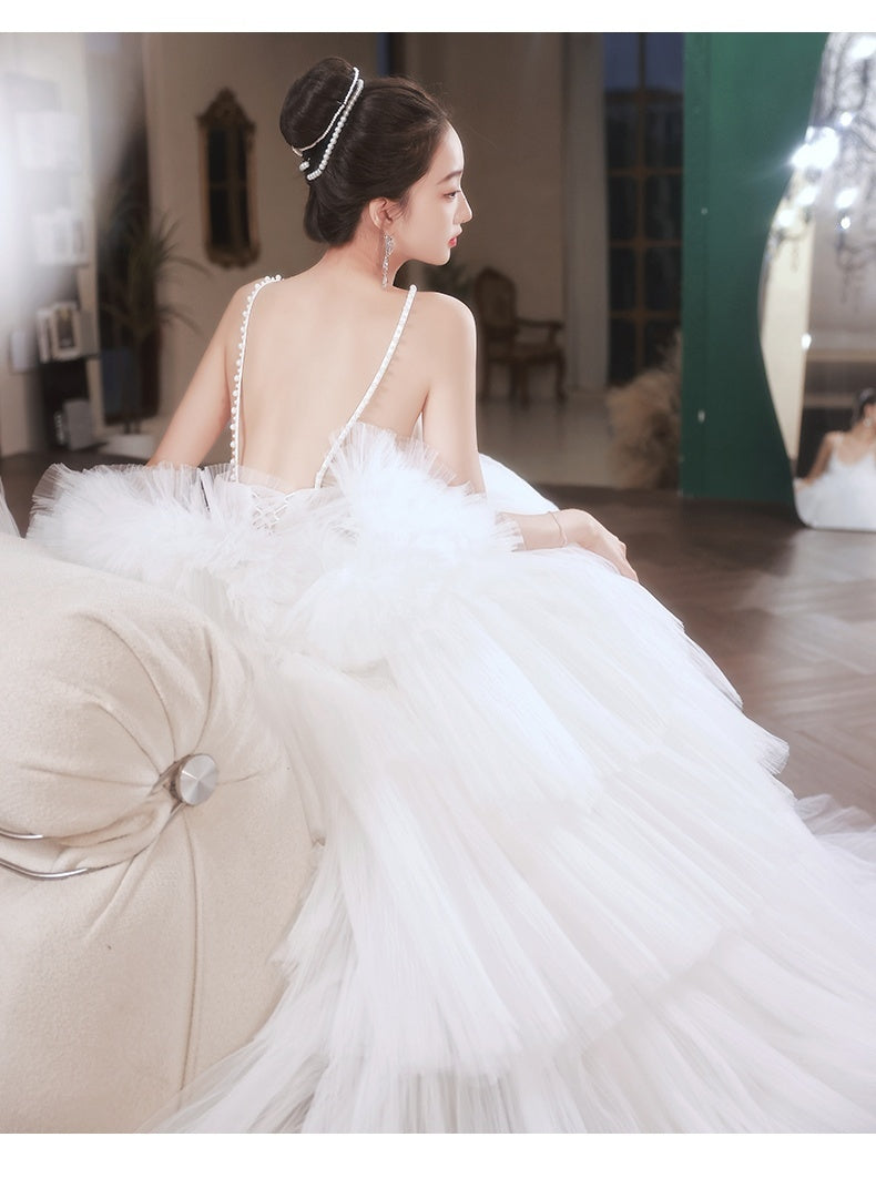 White Suspender Light Wedding Dress French Pettiskirt Temperament