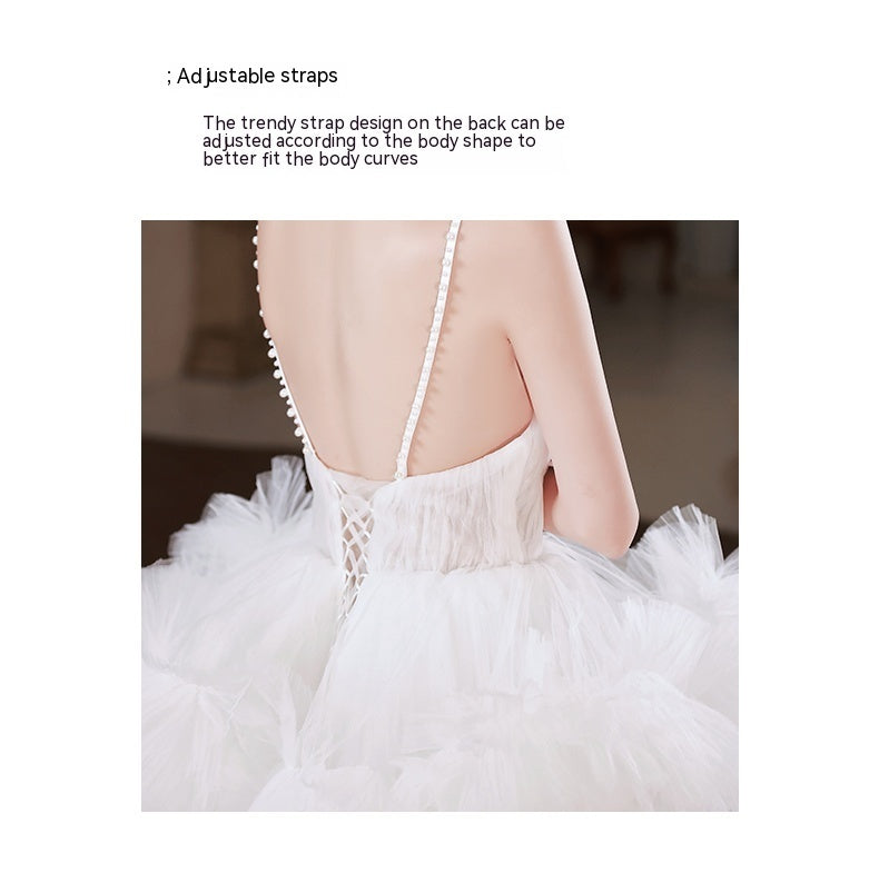 White Suspender Light Wedding Dress French Pettiskirt Temperament