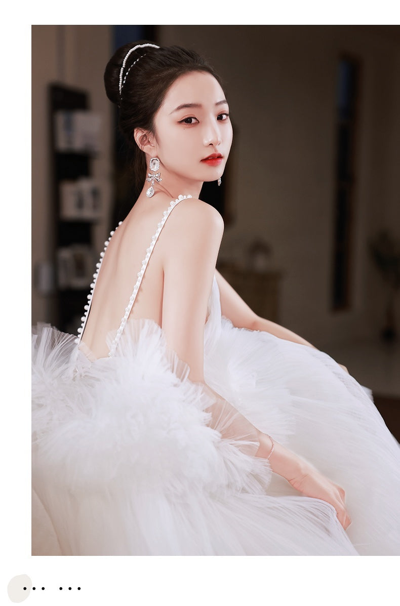 White Suspender Light Wedding Dress French Pettiskirt Temperament