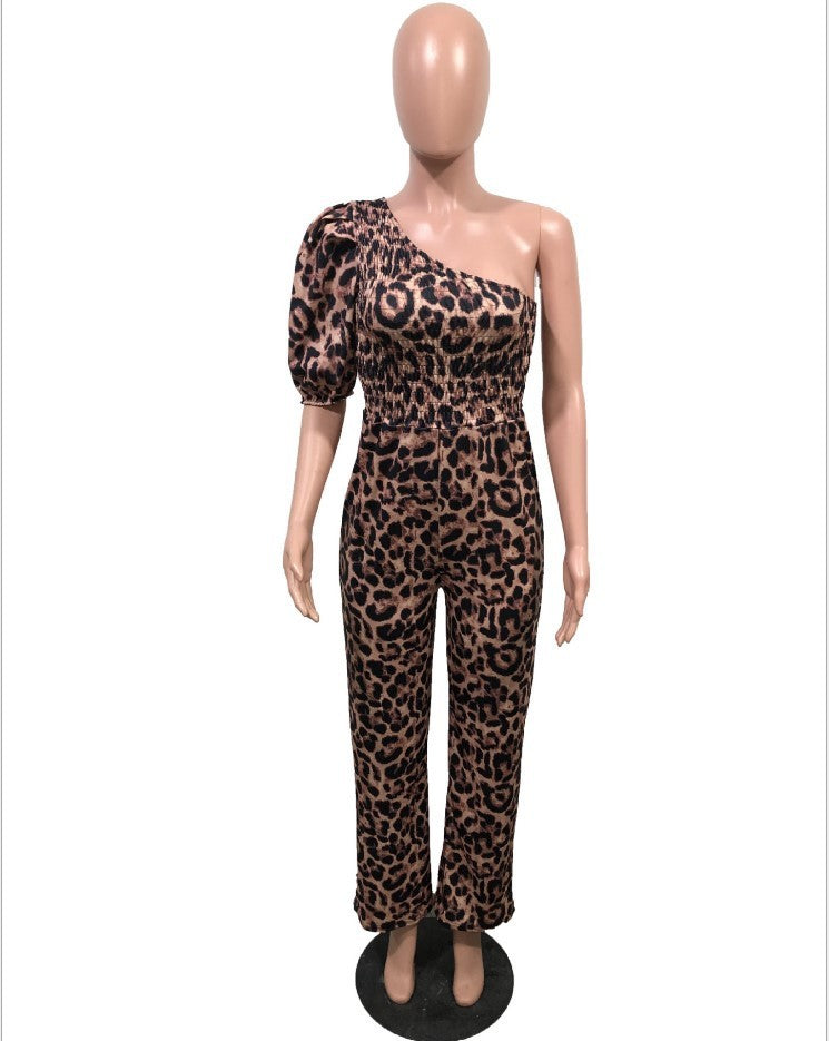 Single-sleeve jumpsuit with printed top