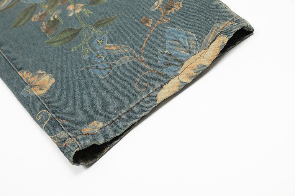 Men's Printed Niche Loose Wide Leg Denim Trousers