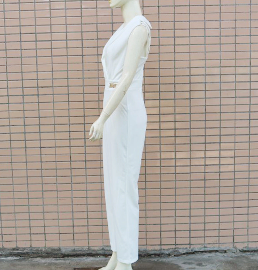 Women's Summer Solid Color Slim Fit Backless Fashion Jumpsuit