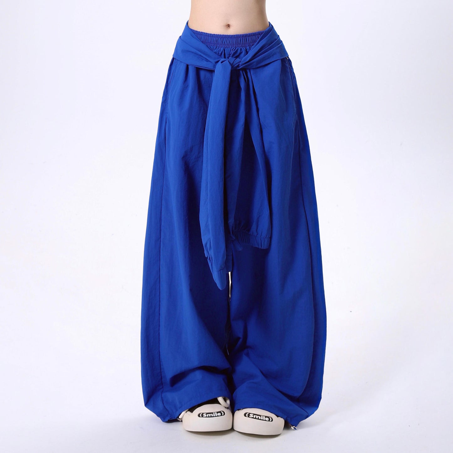 Women's Retro Solid Color Lace-up Design Casual Pants