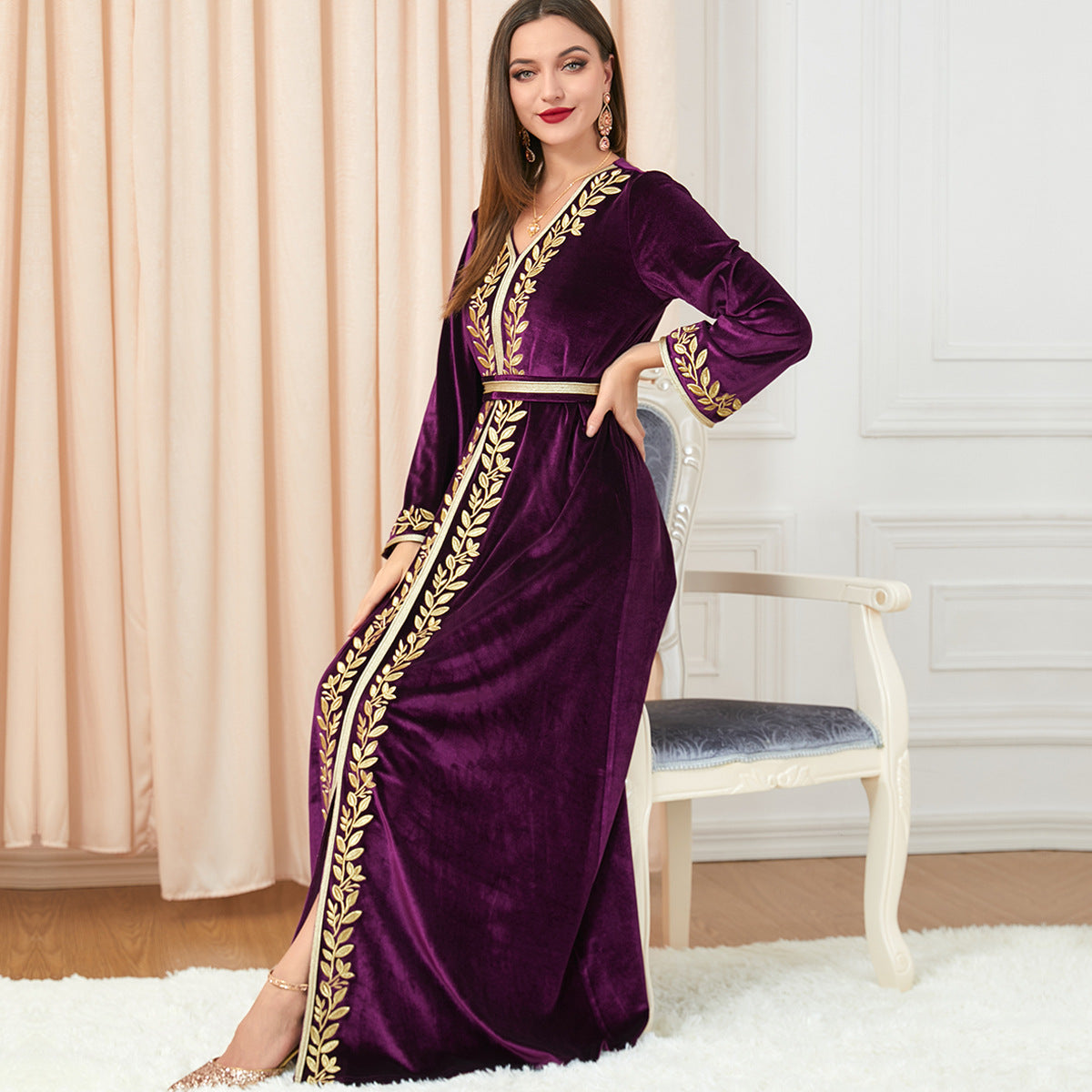 Arab Women's Long Sleeve Slit Women's Dress