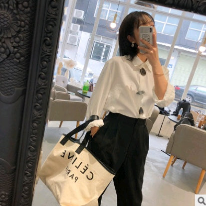 Ladies temperament women's POLO collar glass buckle shirt shirt women