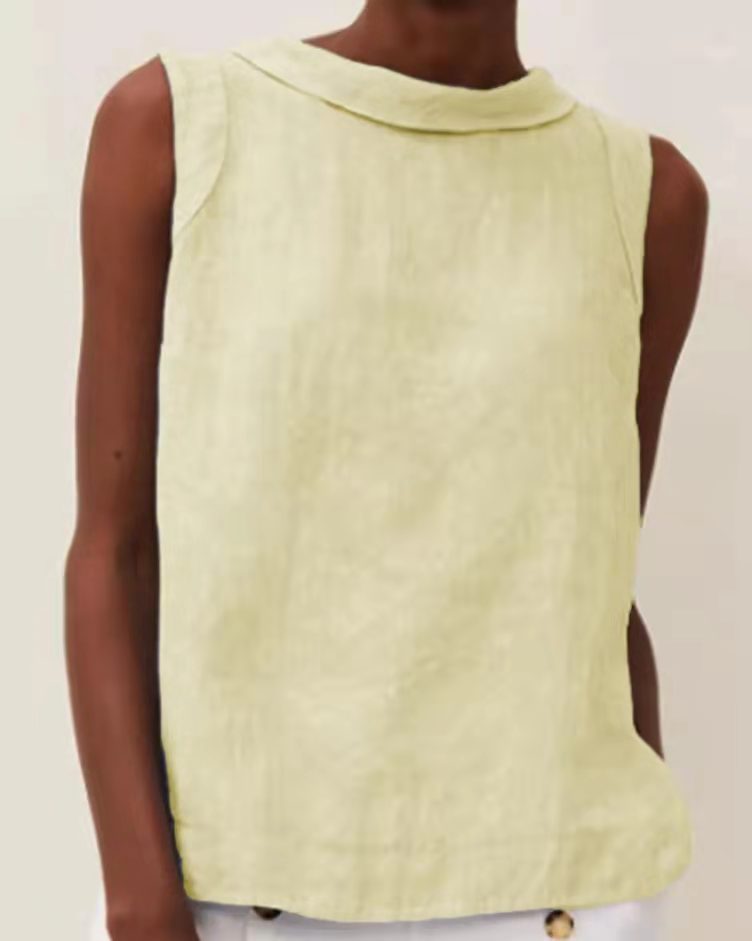 Solid Color Round Neck Short Pullover Casual Solid Color Sleeveless Top