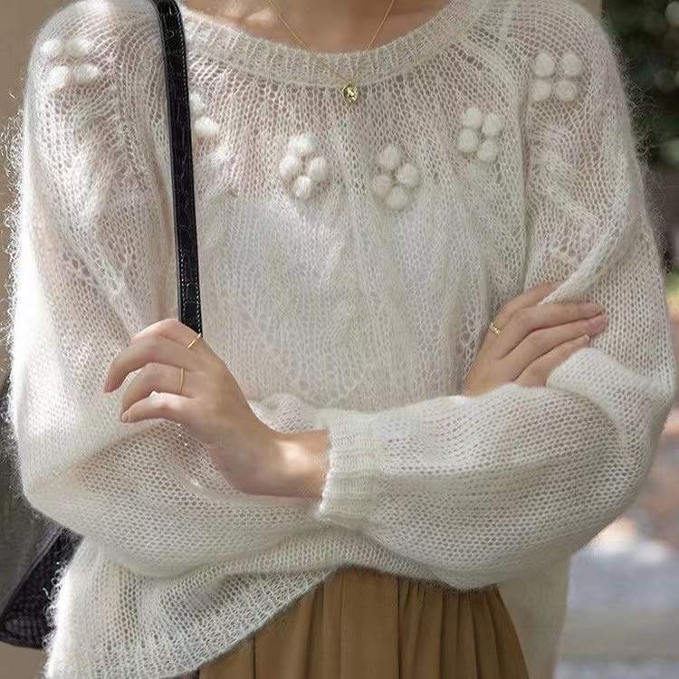 Pull rétro en mohair blanc de haute qualité pour femme