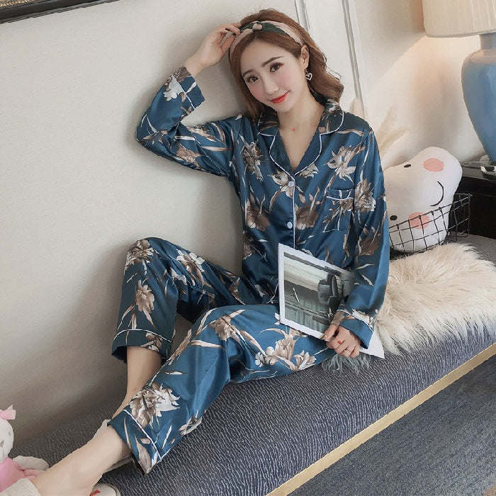 Women's Spring & Autumn Ice Silk Pajama Set Loose Homewear Trousers