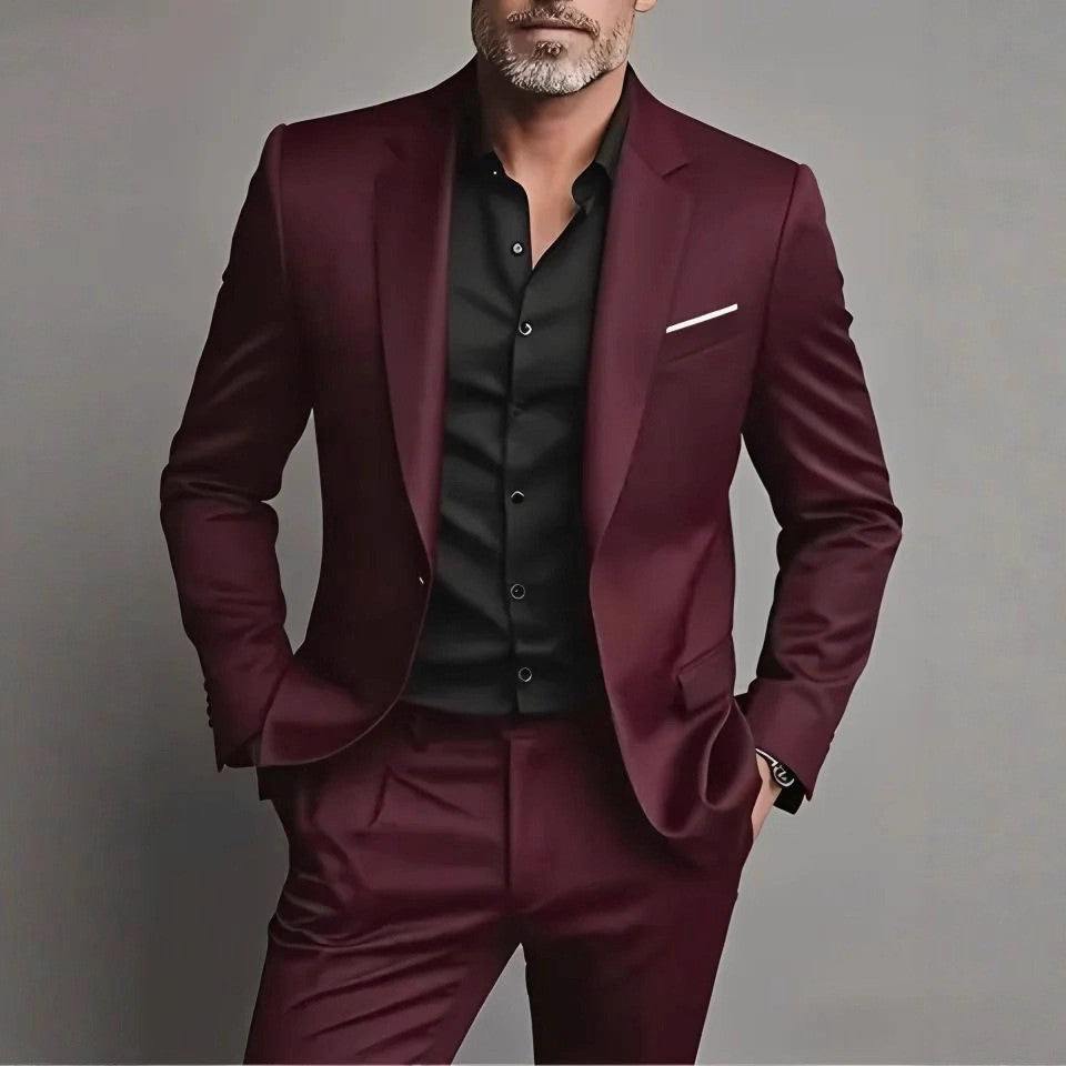 Men's Slim Fit Casual Two-Piece Suit Set