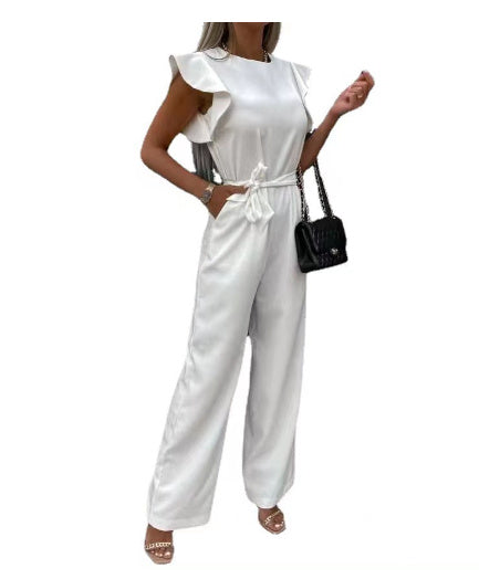 High Waist Commuter Waist Trimming Lace Up Jumpsuit