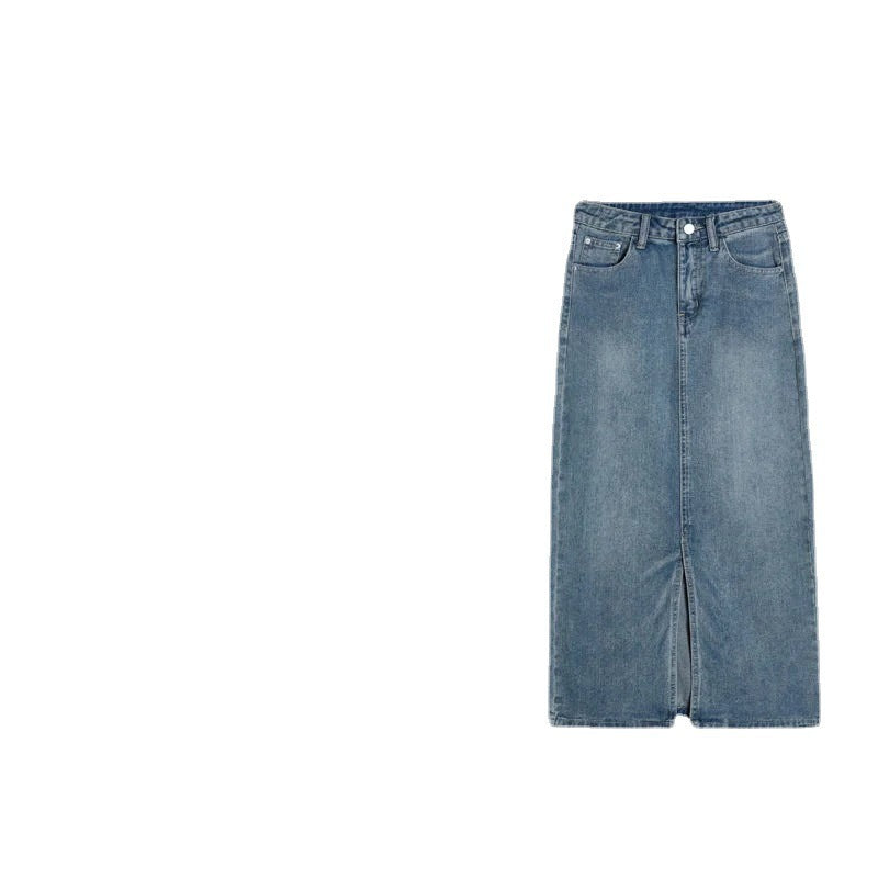 Summer Mid-length Split Denim Skirt