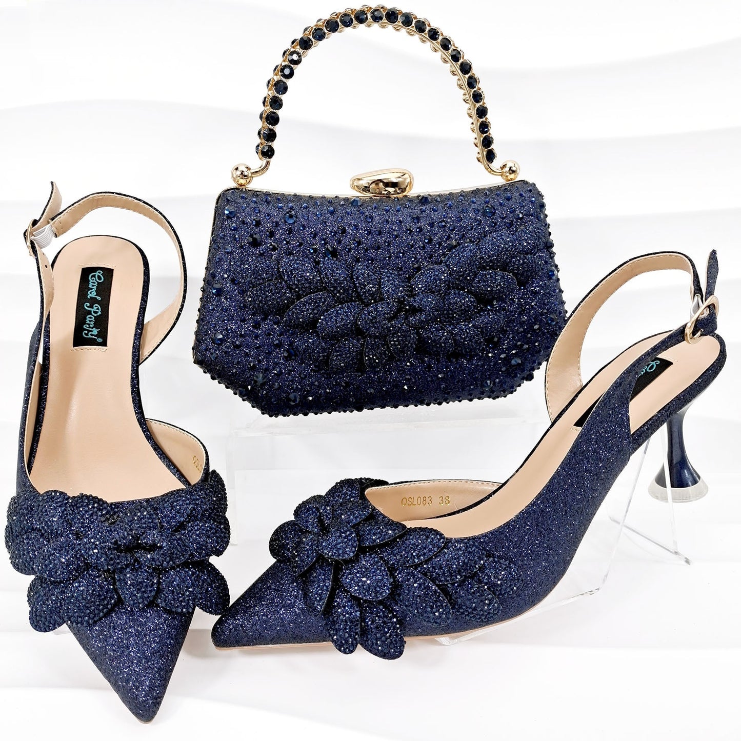 Ladies Party Shoes Bag Set Handmade Leaf Decorative Wine Glass Heel