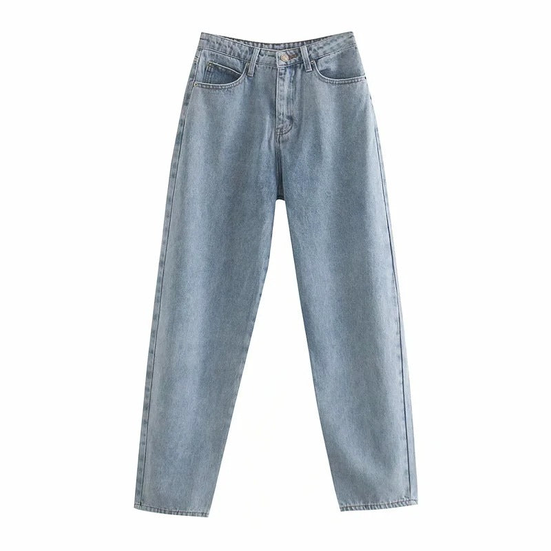 American High Waist Angel Print Jeans Retro Loose