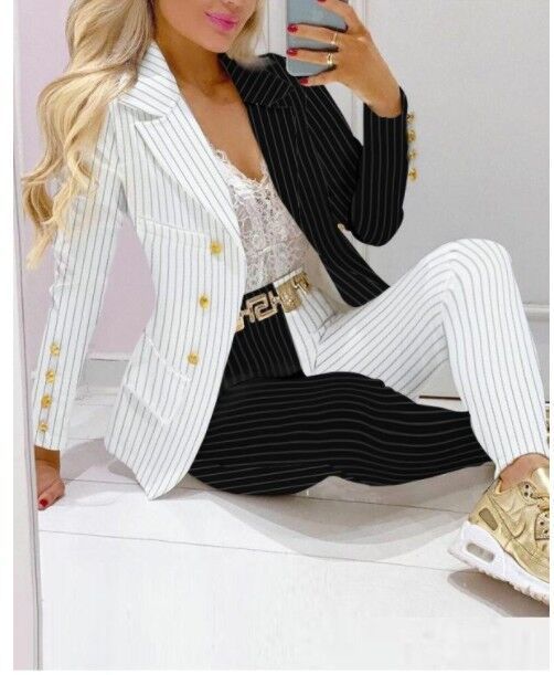 Casual Fashion Set Women's Suit Pink Suit Yellow Brown Striped Dotted Chain
