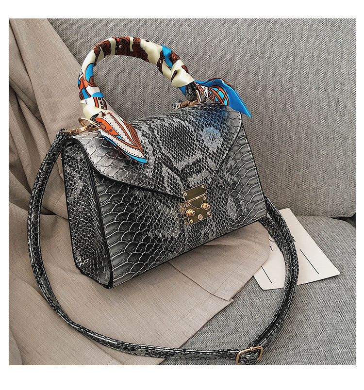 Snake print silk scarf handbag