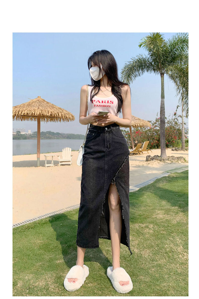 Irregular Slit Denim Skirt Ins Style Hot Design