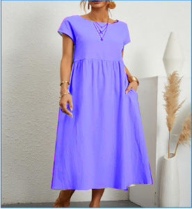 Summer Short-sleeved Dress With Pockets