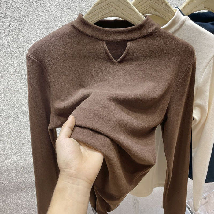 Women's Half-turtleneck Brushed Double-sided Dralon Bottoming Shirt