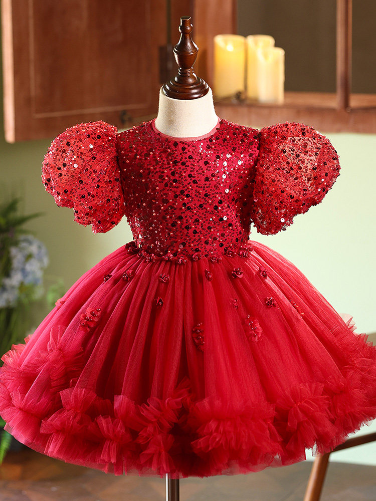 Robe de soirée rouge pour petites filles, idéale pour les spectacles