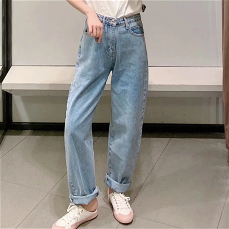 American High Waist Angel Print Jeans Retro Loose