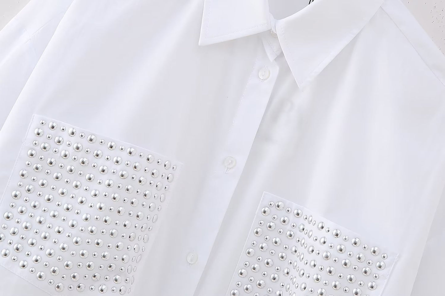 Street Trendy Rivet Ornament Loose Long Sleeve Shirt Women