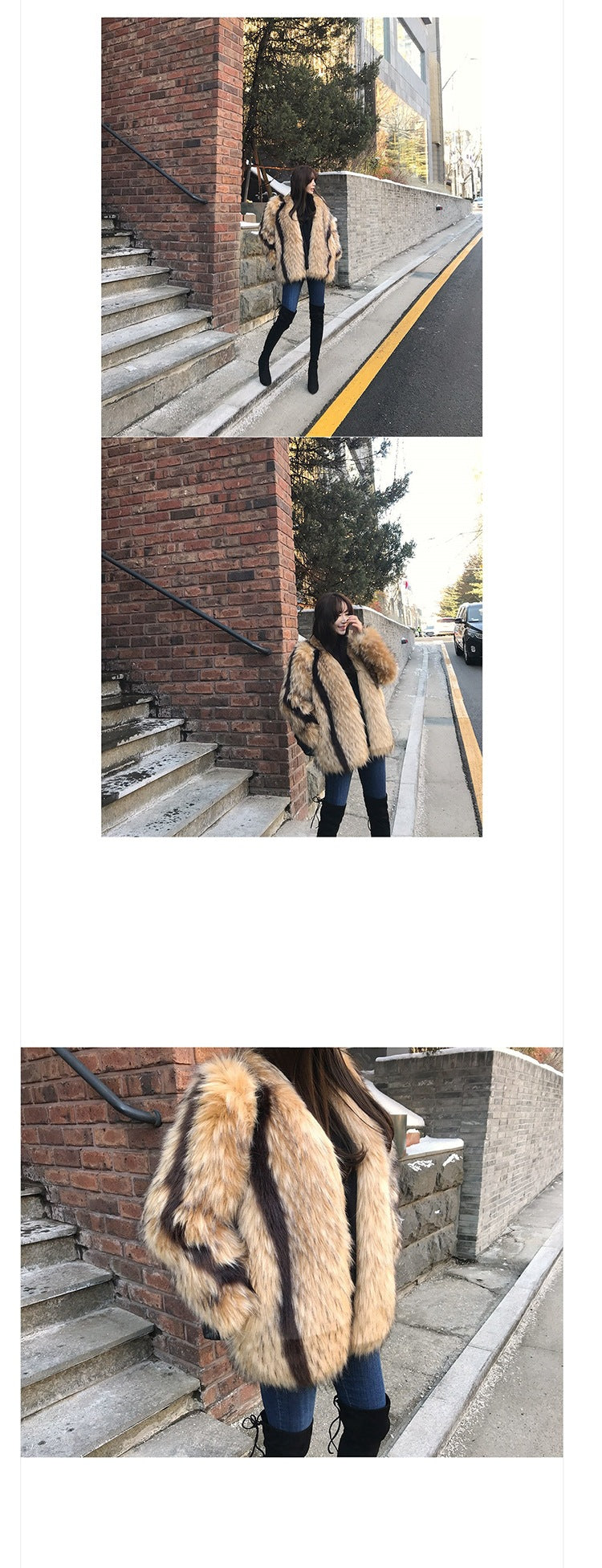 Marbled Artificial Fox Fur Coat in Mixed Color