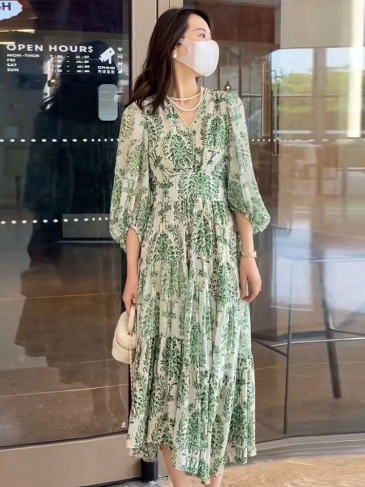French Women Floral Dress For Summer And Autumn