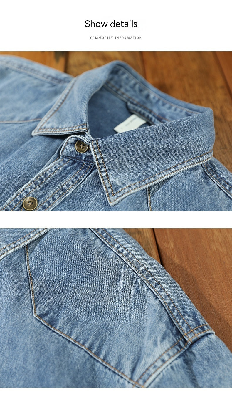 Loose Plus Size Casual Men's Denim Coat Long Sleeve Shirt