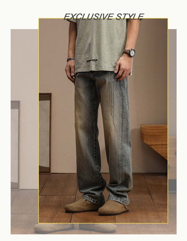 Retro Heavy Industry Personalized Design Fashionable Irregular Jeans