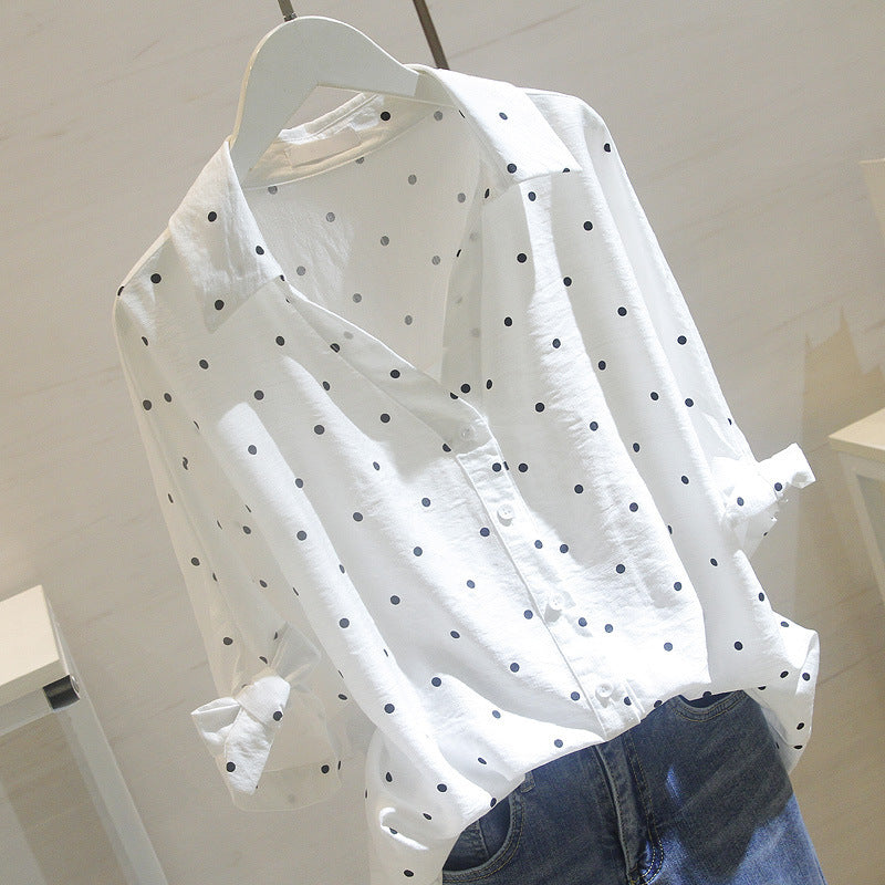 White polka dot shirt women's sleeves