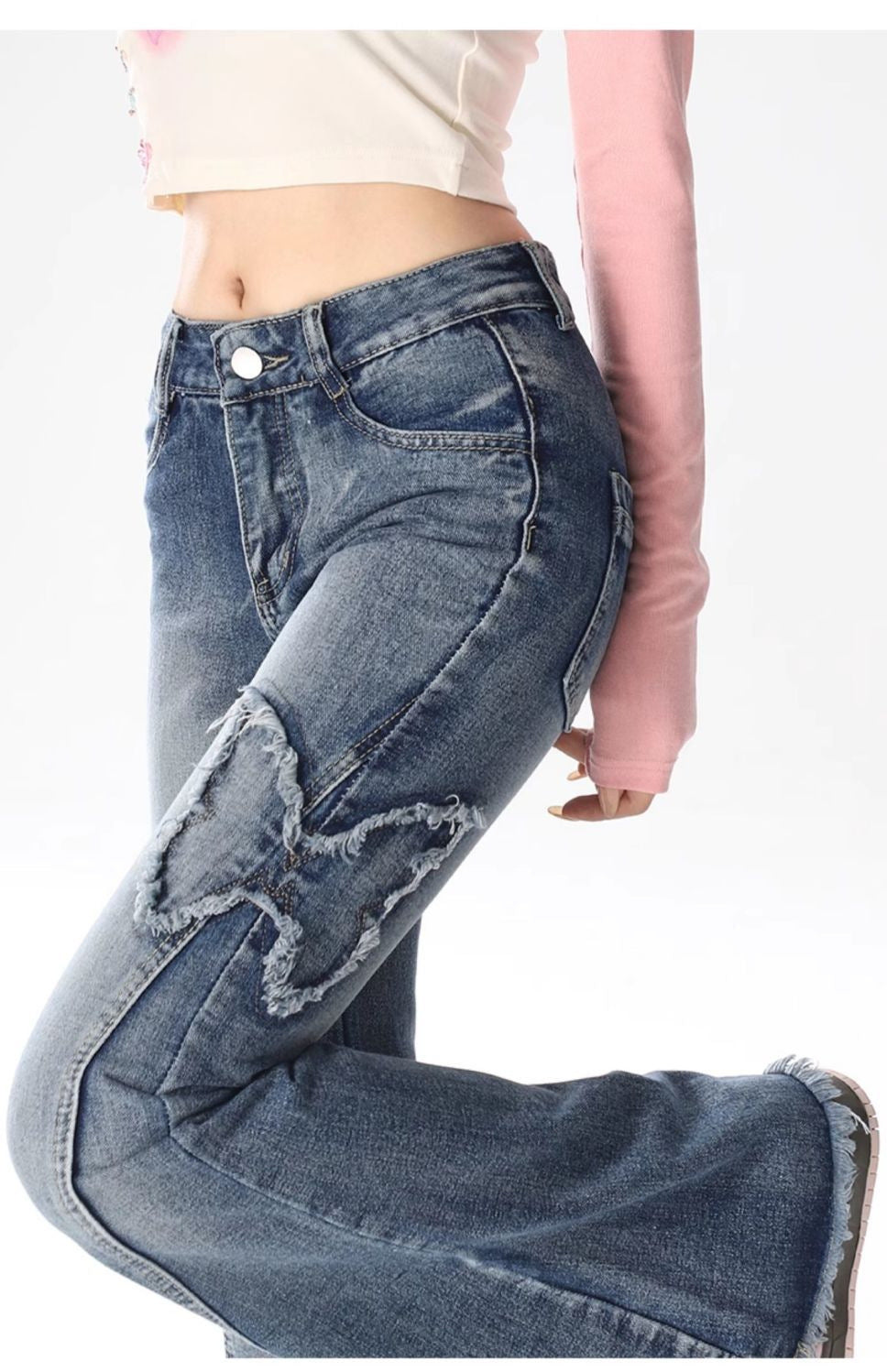American Retro Butterfly Embroidery Slightly Flared Jeans Women