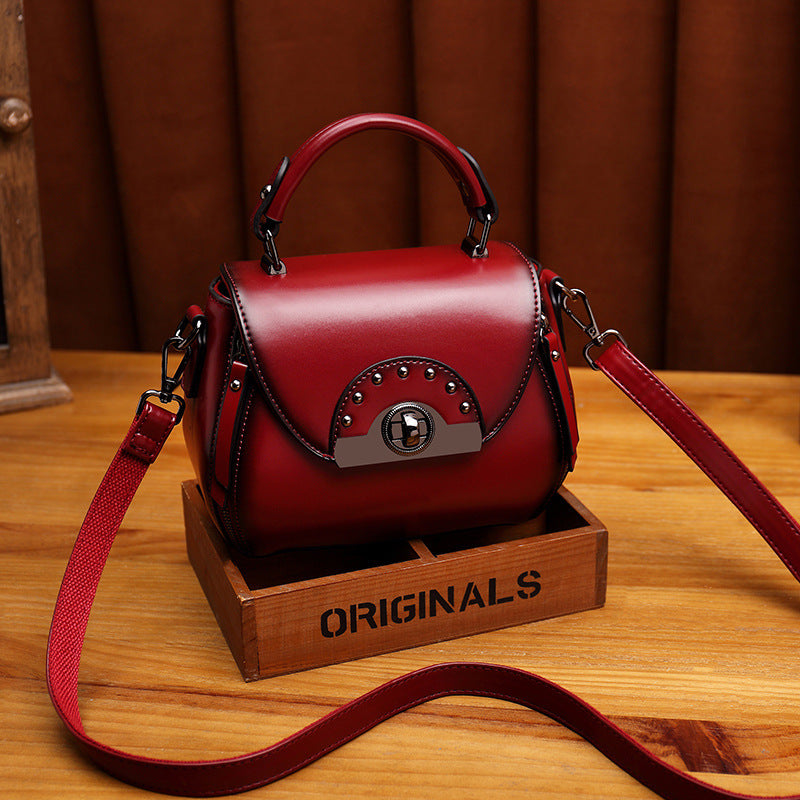 Retro One-Shoulder Small Square Cowhide Bag for Women