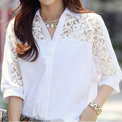 White Loose Five-point Mid-sleeve Short-sleeved Shirt