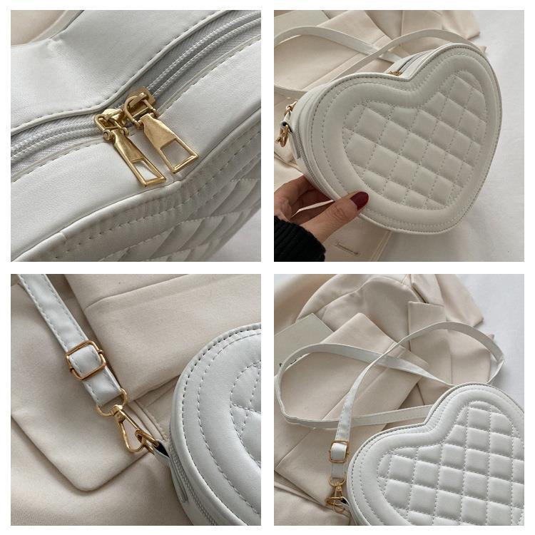 Women's Fashion Solid Color Rhombus Love-shaped Shoulder Crossbody Bag